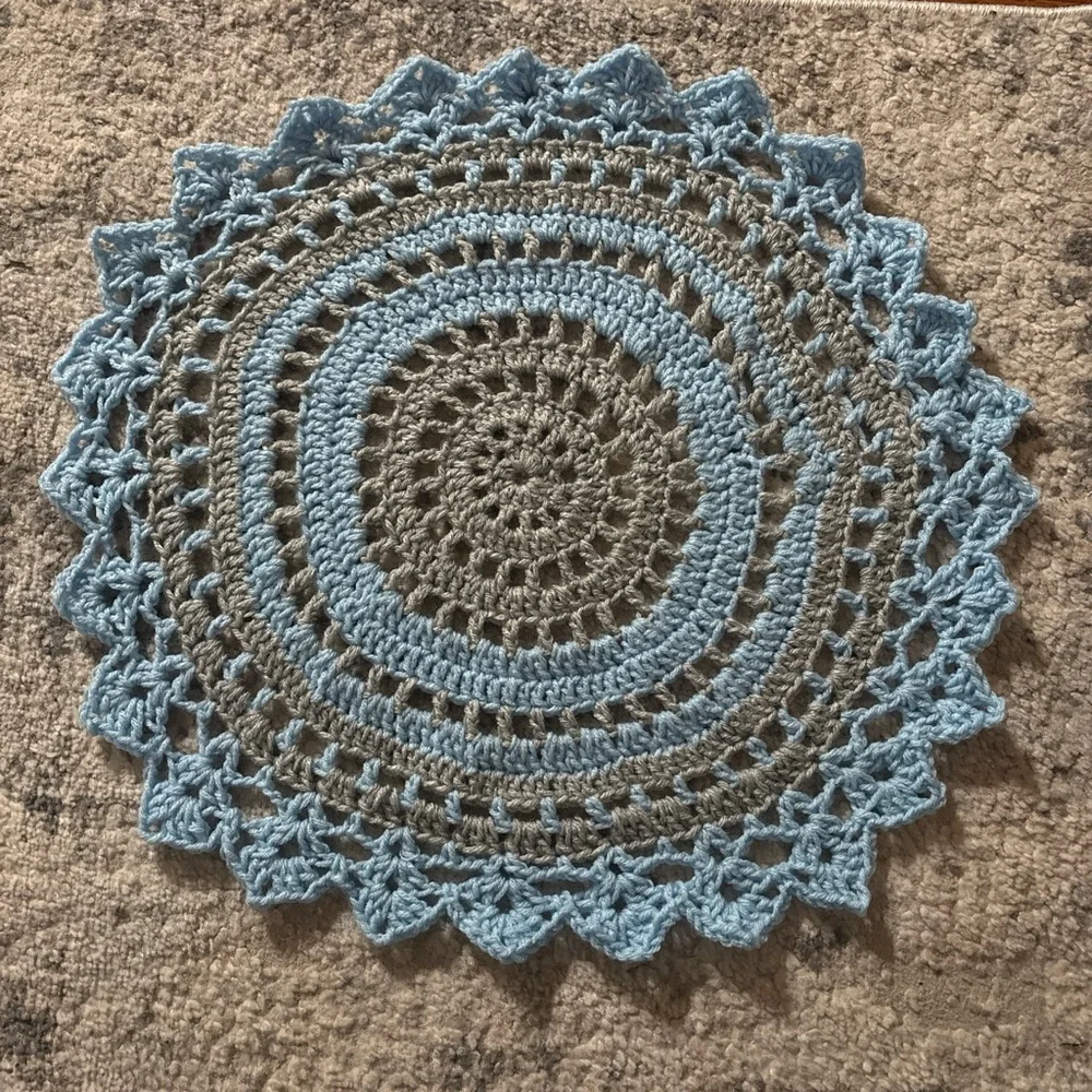 Handmade Blue and Gray Crochet Doily